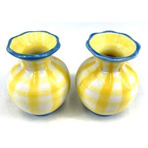 Kimberly Hodges Mini Vases Hallmark Lot of 2 Yellow Blue Porcelain 2.5" Vtg